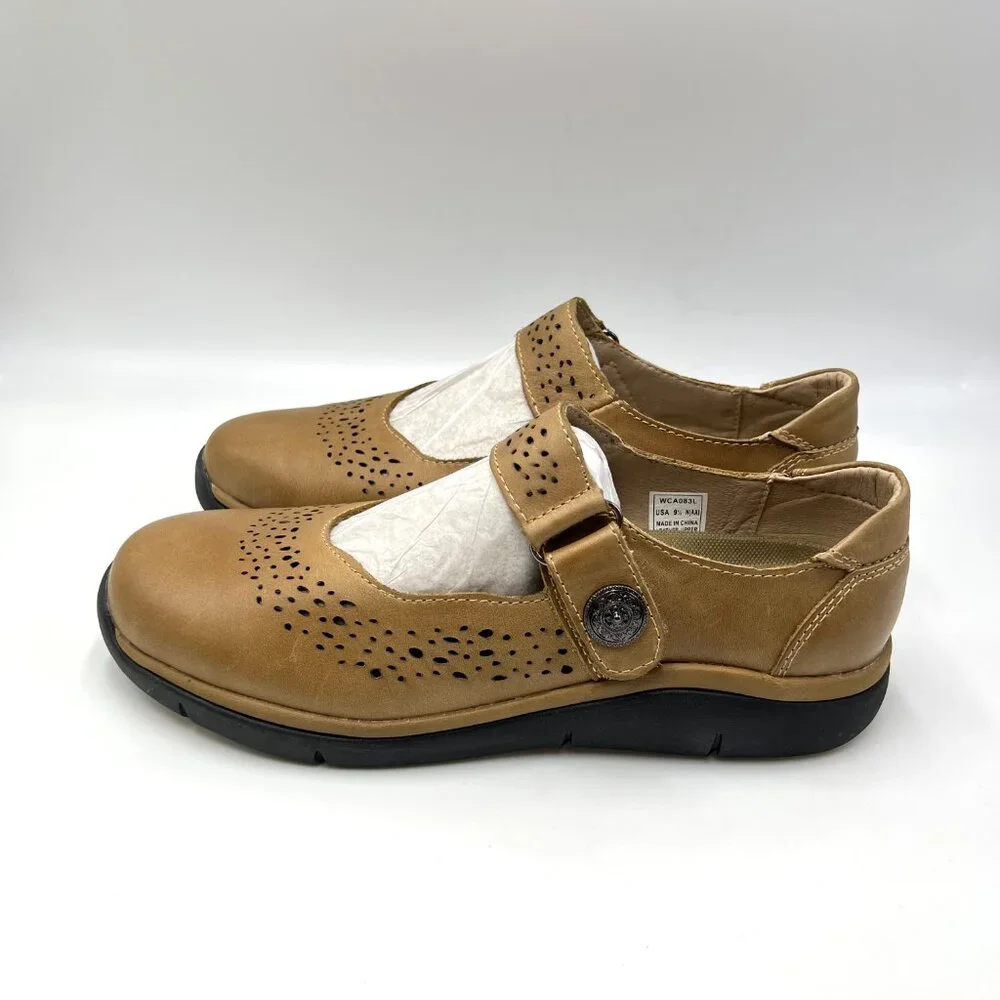 9.5N 9.5 NARROW WIDTH‎ Propet Selena Brown Leather Mary Jane Comfort Flats Shoes
